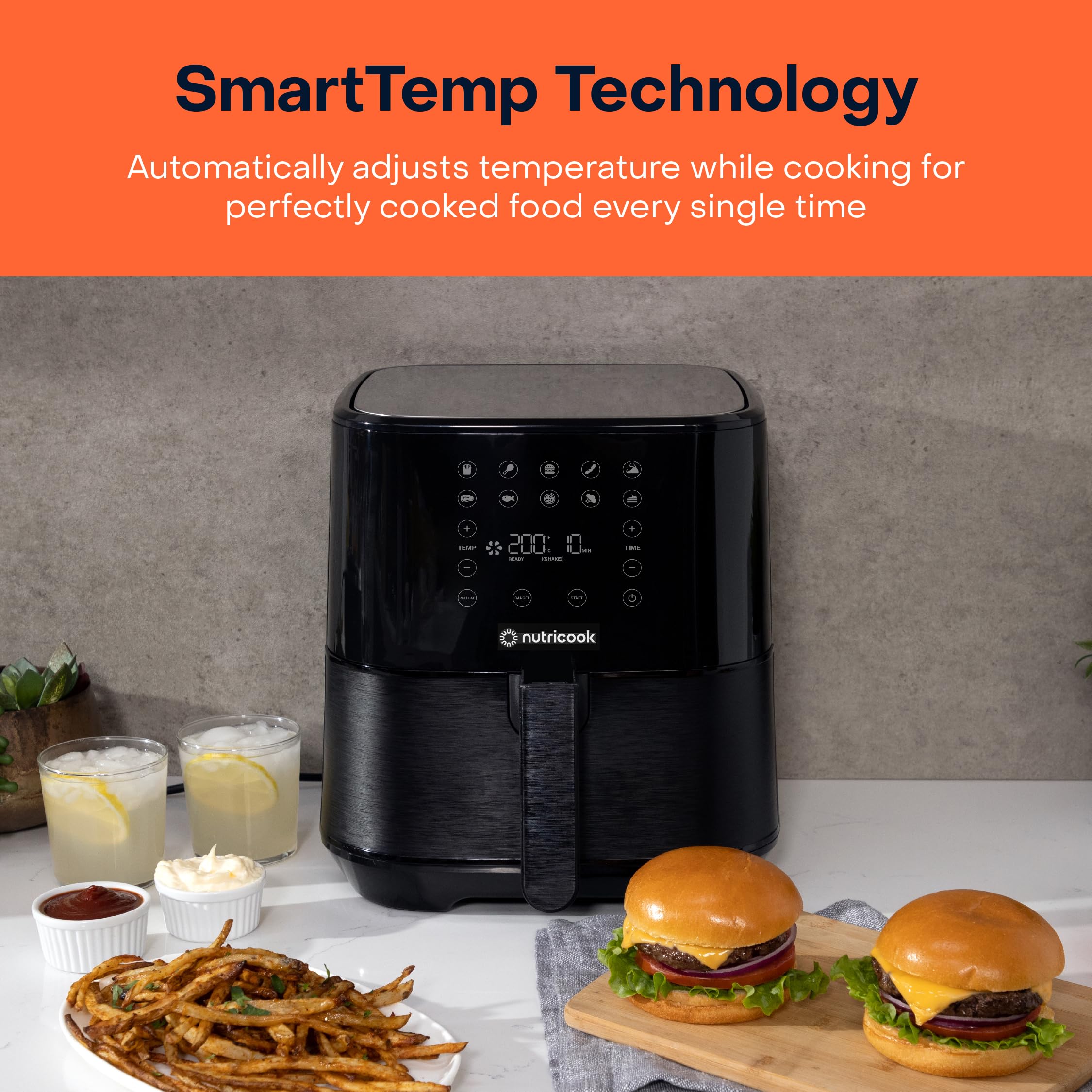 Nutricook Air Fryer 2, 1700 Watts, Digital Control Panel Display, 10 Preset Programs With Built-In Preheat Function, 5.5 Liter Black 1 year Warranty مقلاة هوائية 2 من نيوتري كوك، 1700 واط، لوحة تحكم رقمية بشاشة عرض Nutricook Air Fryer 2, 1700 Watts, Digital Control Panel Display, 10 Preset Programs With Built-In Preheat Function, 5.5 Liter Black 1 year Warranty مقلاة هوائية 2 من نيوتري كوك، 1700 واط، لوحة تحكم رقمية بشاشة عرض